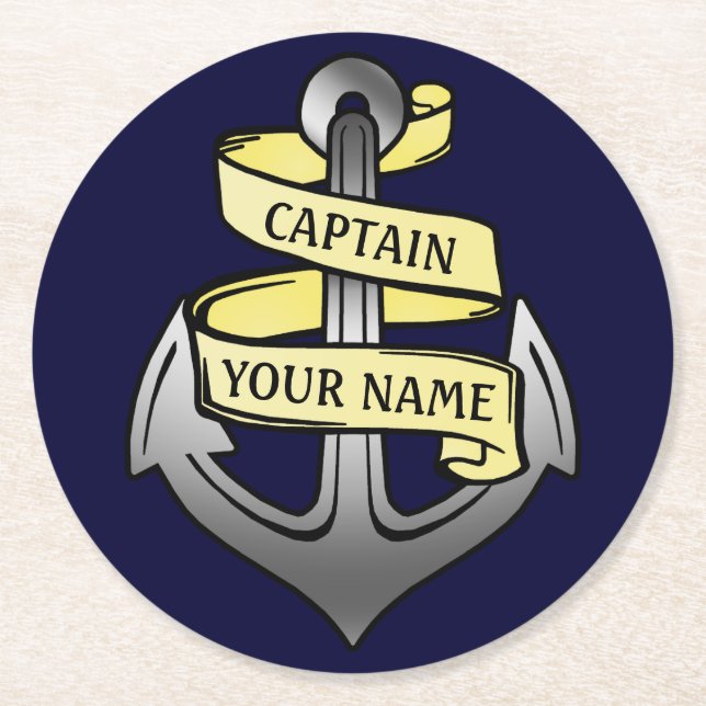 Customisable Ship Captain Your Name Anchor Round Paper Coaster (Front)