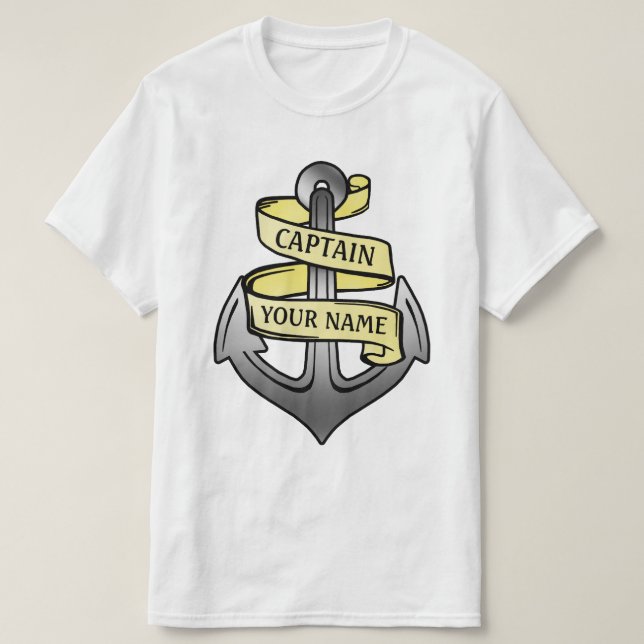 Customisable Ship Captain Your Name Anchor T-Shirt (Design Front)