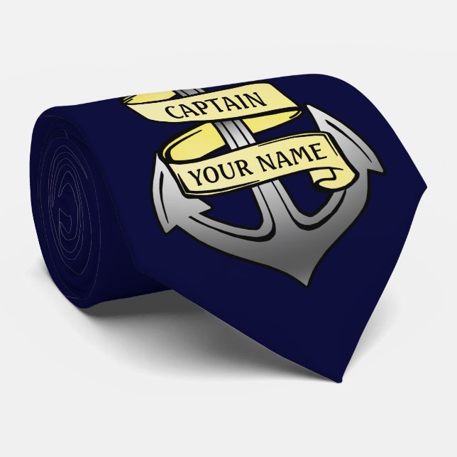 Customisable Ship Captain Your Name Anchor Tie (Rolled)