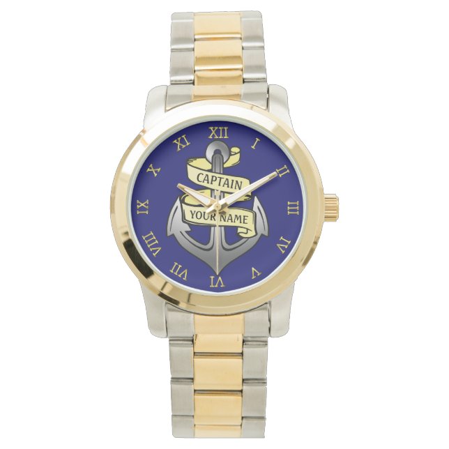 Customisable Ship Captain Your Name Anchor Watch (Front)