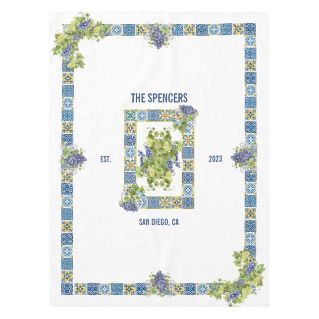 Customisable Sicilian Majolica Tiles Fancy Grapes Tablecloth (Front)