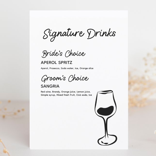 Customisable Signature Drinks Black & White Menu (Elevate your bar with this trendy signature drinks sign, perfect for weddings and special events.)