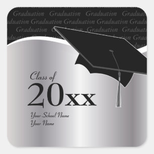 Customisable Silver and Black Graduation Sticker
