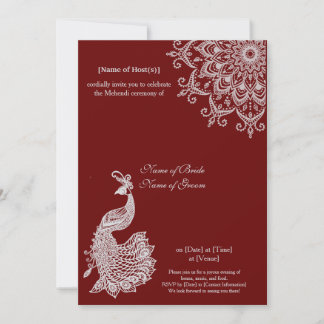 Customisable Silver Dark Red Mehendi Henna Indian Invitation