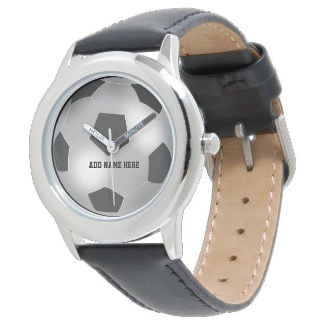 Customisable Silver Soccer Ball Watch (Angled)