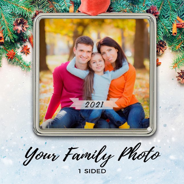 Customisable Simple Family Photo Christmas Metal Tree Decoration (Creator Uploaded)