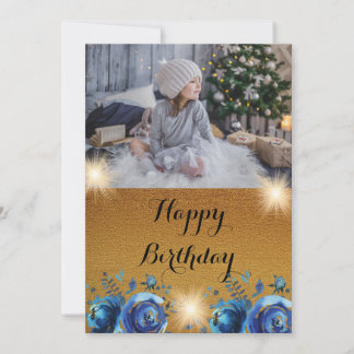 Customisable Simple Golden happy birthday card