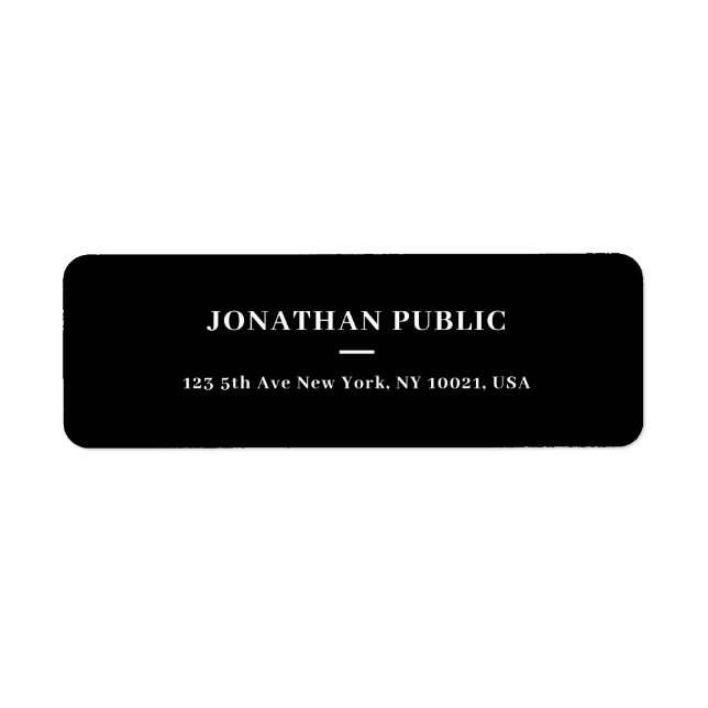 Customisable Simple Template Black Return Address Label (Front)