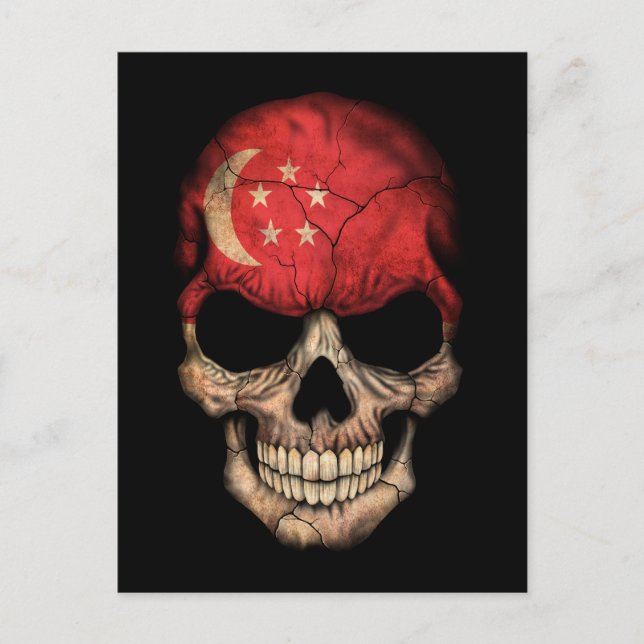 Customisable Singapore Flag Skull Postcard (Front)