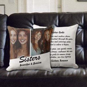 Customisable Sisters Photo and Poem Throw Pillow
