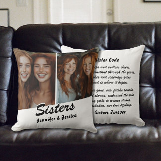Customisable Sisters Photo and Poem Throw Pillow