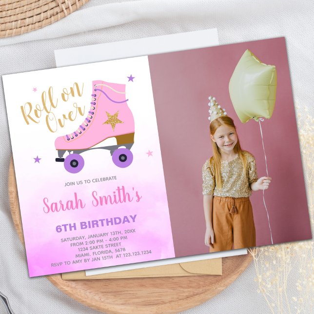 Customisable Skating Party Invitations for Kids (Star Glitter Skating Birthday Invitations w photo)