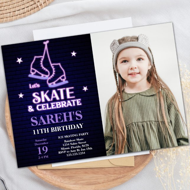 Customisable Skating Party Invitations for Kids (Ice Skating Birthday Invitations with photo)
