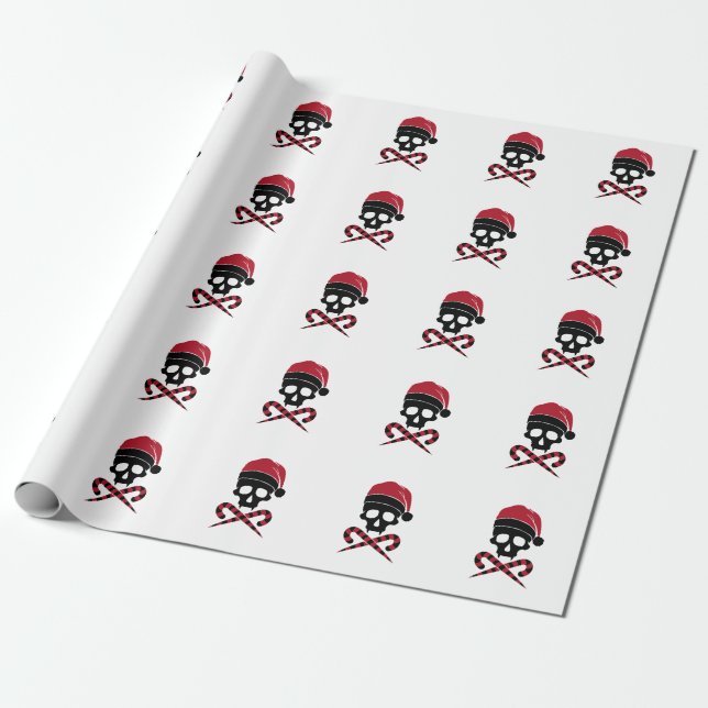 Customisable Skull Santa Claus Wrapping Paper (Unrolled)