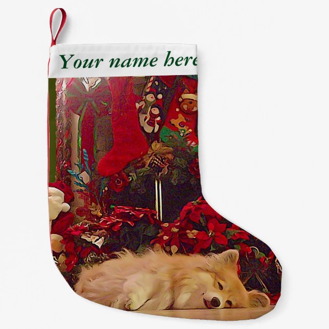 Customisable Sleepy Corgi Small Christmas Stocking (Front)
