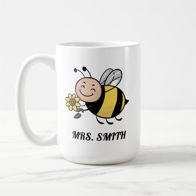 Customisable Smiling Bee Teacher Appreciation Gift Coffee Mug (Left)