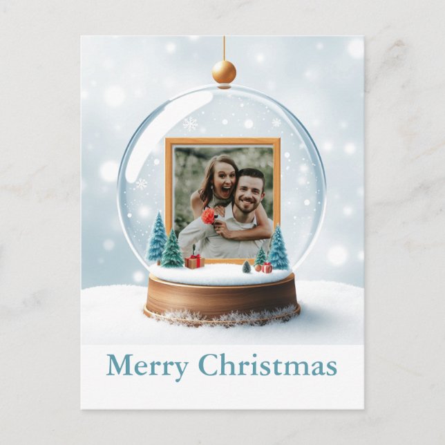 Customisable Snow Globe Photo Christmas Postcard (Front)