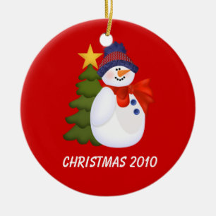 Customisable Snowman and Christmas Tree Ceramic Ornament