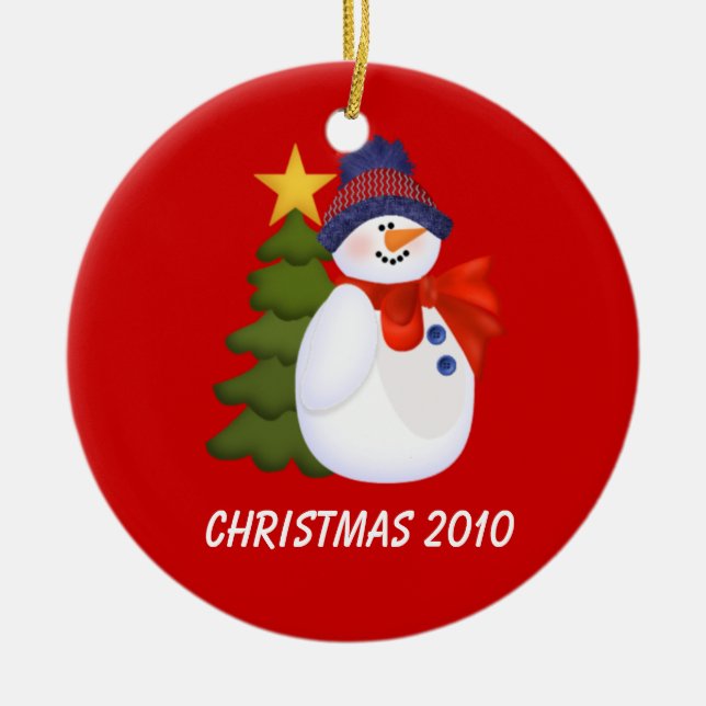 Customisable Snowman and Christmas Tree Ceramic Ornament (Front)