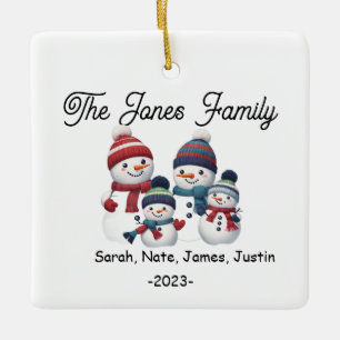 Customisable Snowman Family of 4 Holiday Ceramic Ornament