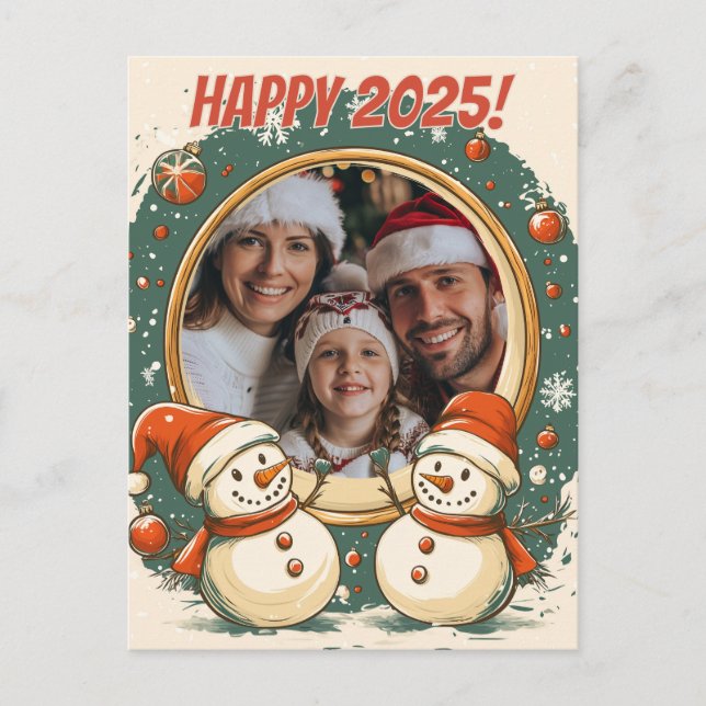 Customisable Snowman Happy New Year Postcard (Front)
