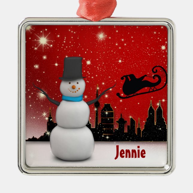 Customisable Snowman Ormanent Metal Tree Decoration (Front)