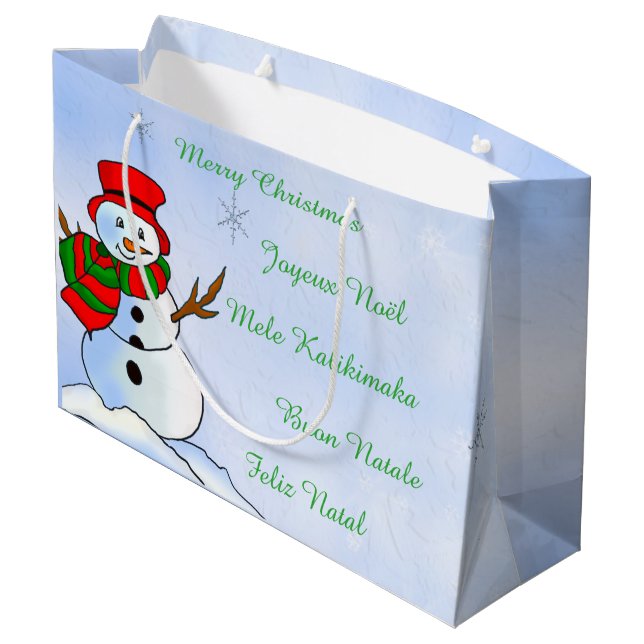 Customisable snowman with snowflakes large gift bag (Back Angled)