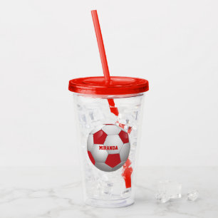 Customisable Soccer Ball Red and White Acrylic Tumbler