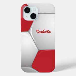 Customisable Soccer Ball Red and White iPhone 15 Case