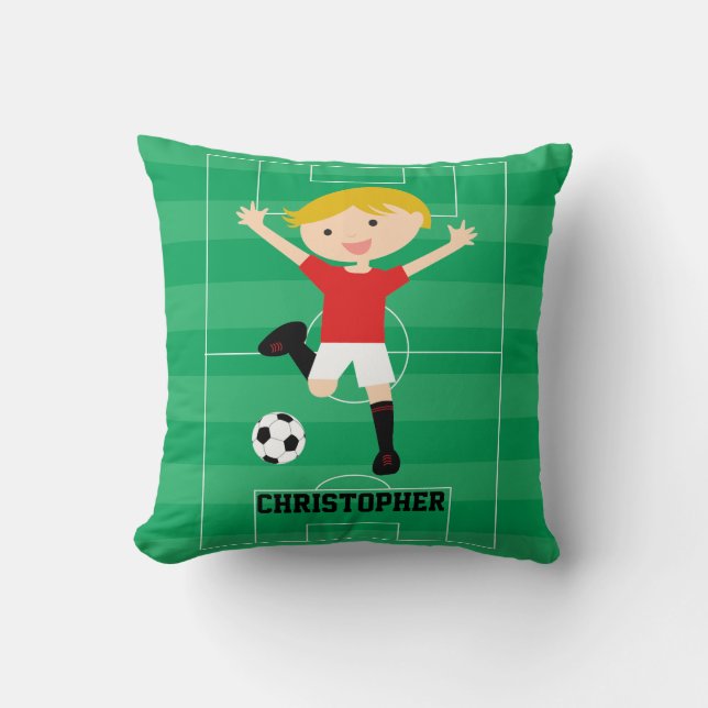 Customisable Soccer Boy 1 Red and White Cushion (Front)