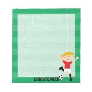 Customisable Soccer Boy 1 Red and White Notepad