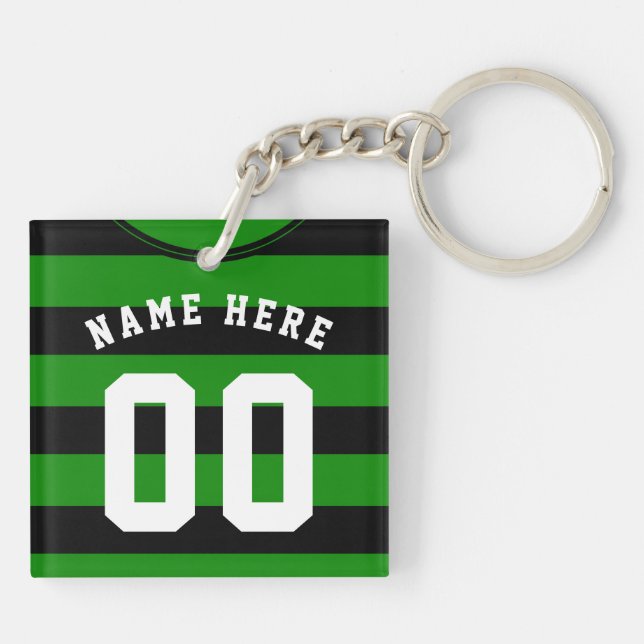 Customisable Soccer Jersey Keyring, Black Stripes Key Ring (Back)