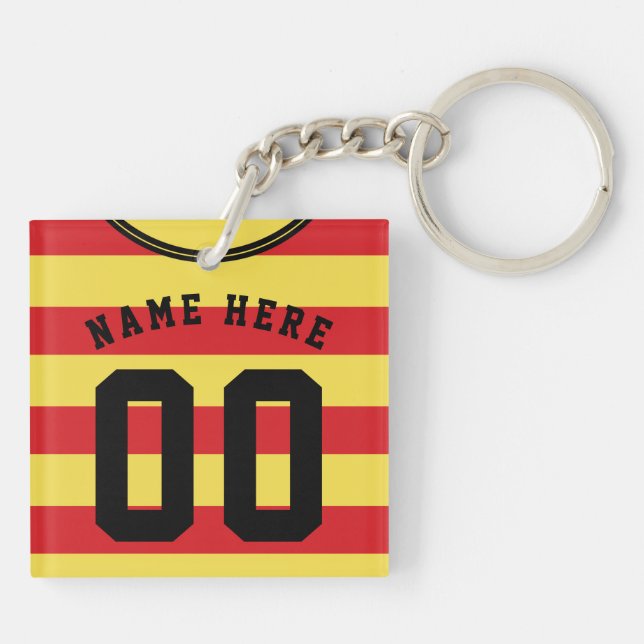 Customisable Soccer Jersey Keyring, Red Stripes Key Ring (Back)