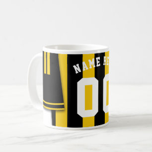 Customisable Soccer Jersey Mug, Black Gold Stripes Coffee Mug