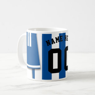 Customisable Soccer Jersey Mug, Blue Stripes Coffee Mug