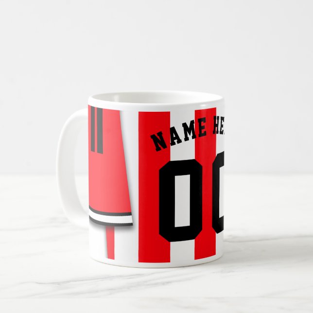 Customisable Soccer Jersey Mug, Red Stripes Coffee Mug (Front Left)