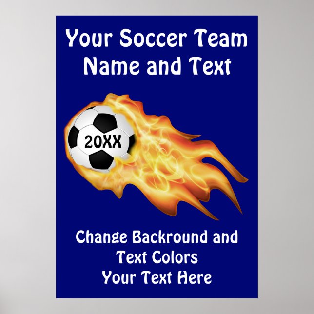 Customisable Soccer Posters, Your COLORS, TEXT Poster (Front)