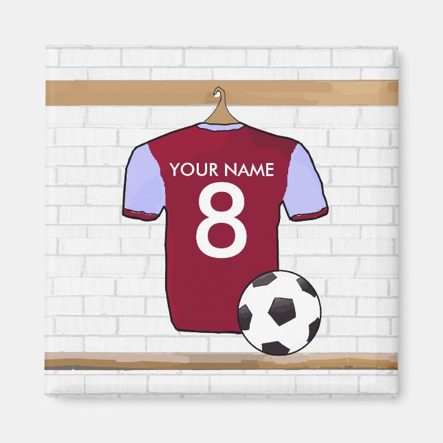 Customisable Soccer Shirt (claret and blue) Magnet (Front)