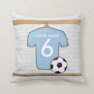 Customisable Soccer Shirt  Sky Blue and White Cushion
