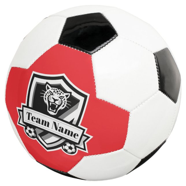 Customisable Soccer Team Jaguar Red Trim Logo Ball (Three Quarter)