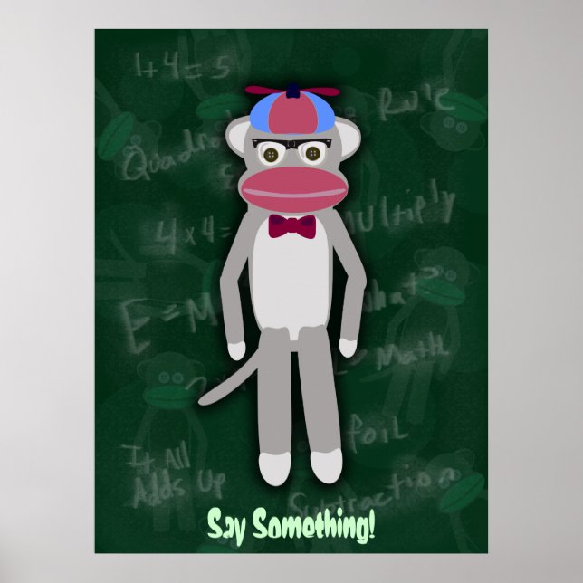 Customisable Sock Monkey Nerd Poster (Front)