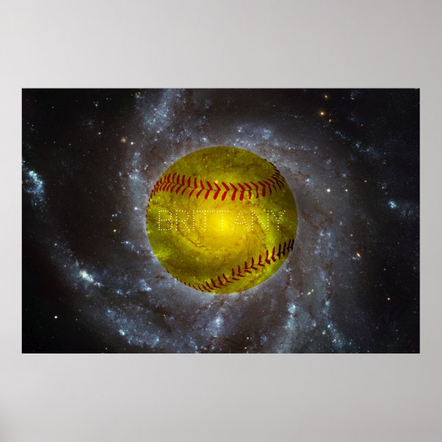 Customisable Softball in Space Galactic Poster (Front)