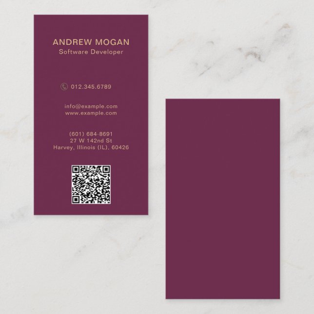 Customisable Software Developer Burgundy Colour Business Card (Front/Back)