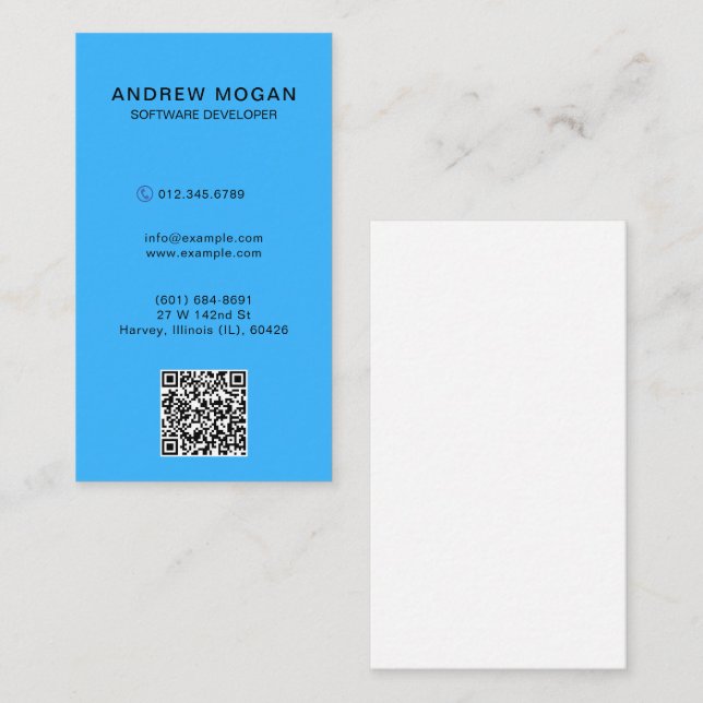 Customisable Software Developer Cyan-blue Business Card (Front/Back)