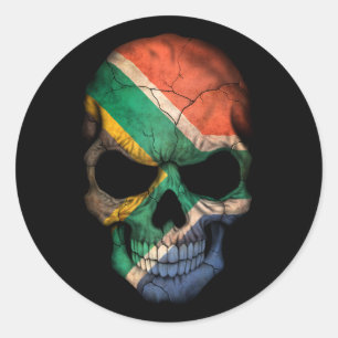 Customisable South African Flag Skull Classic Round Sticker
