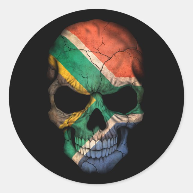 Customisable South African Flag Skull Classic Round Sticker (Front)
