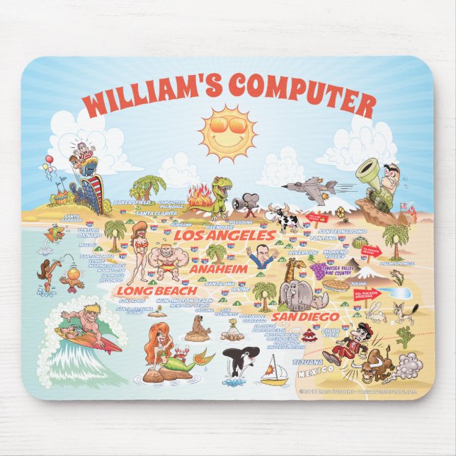 Customisable Southern California Cartoon Mouse Pad (Front)