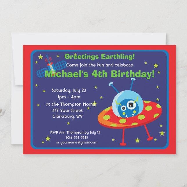 Customisable Space Alien Invitation (Front)