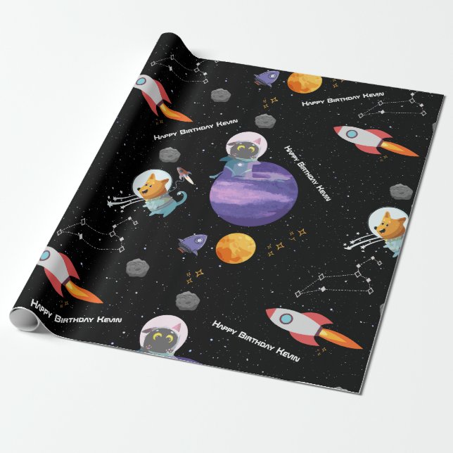 Customisable Space Animals Birthday  Wrapping Pape Wrapping Paper (Unrolled)