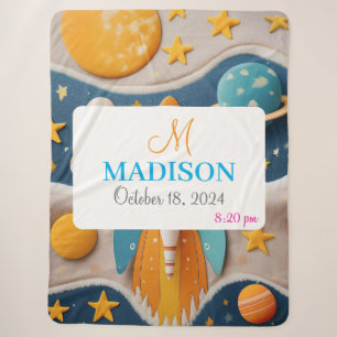 Customisable Space with Name, Monogram & Birthday Sherpa Blanket